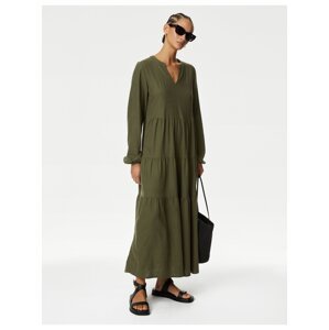 Tmavě zelené dámské šaty s příměsí lnu Marks & Spencer