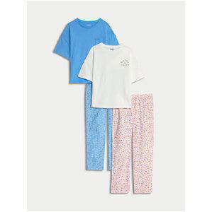 Sada dvou holčičích pyžam s motivem sedmikrásek v růžové, modré a bílé barvě Marks & Spencer