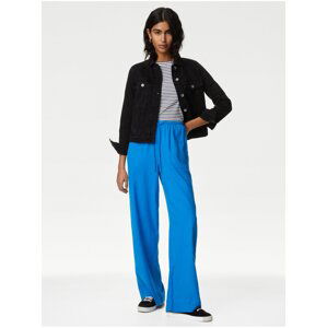 Modré dámské široké kalhoty s příměsí lnu Marks & Spencer