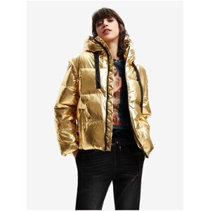 Dámská prošívaná zimní bunda s kapucí ve zlaté barvě Desigual Jiman