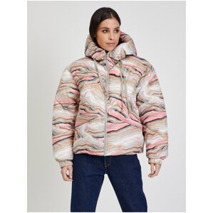 Růžovo-béžová dámská vzorovaná zimní prošívaná bunda Tom Tailor Denim