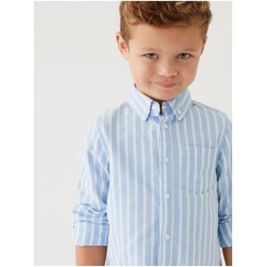 Světle modrá klučičí pruhovaná bavlněná košile Marks & Spencer Oxford