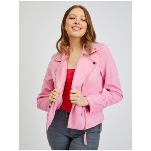 Růžová dámská koženková bunda v semišové úpravě ORSAY