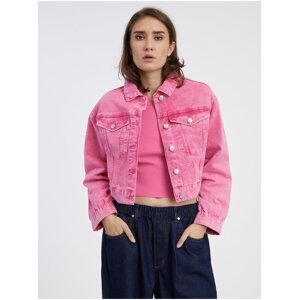 Tmavě růžová dámská crop top džínová bunda Pieces Liv