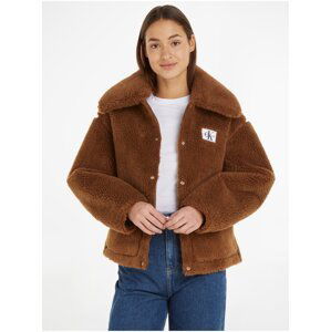 Hnědá dámská bunda z umělého kožíšku Calvin Klein Jeans Bonded Sherpa Jacket