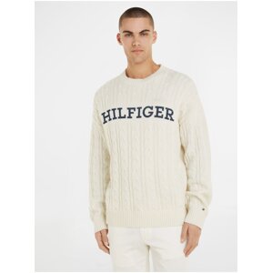 Krémový pánský vlněný svetr Tommy Hilfiger Cable Monotype Crew Neck