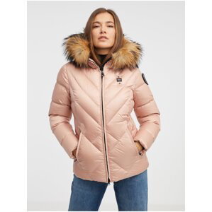 Světle růžová dámská péřová bunda s kožešinou Blauer Alicia