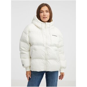 Krémová dámská prošívaná oversize bunda Converse Short Puffer Jacket