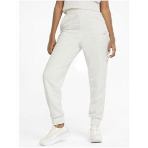 Krémové dámské tepláky Puma ESS+ Embroidery High-Waist Pants