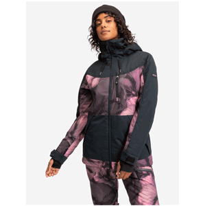 Černo-růžová dámská lyžařská květovaná bunda Roxy Presence Parka