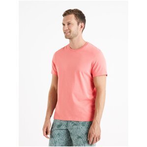 Růžové pánské basic tričko Celio Tebase