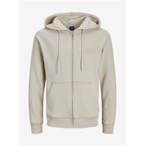 Béžová pánská mikina na zip s kapucí Jack & Jones Faded