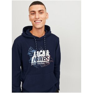 Tmavě modrá pánská mikina s kapucí Jack & Jones Map