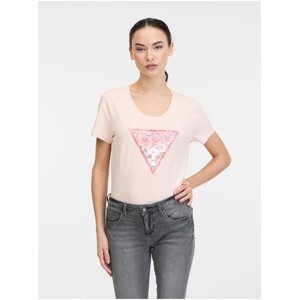 Světle růžové dámské tričko Guess Satin