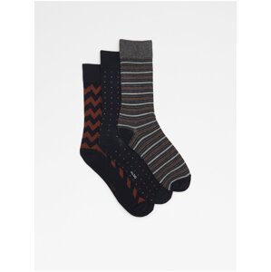 Sada tří párů pánských vzorovaných ponožek v šedé, tmavě modré a černé barvě ALDO Brirash