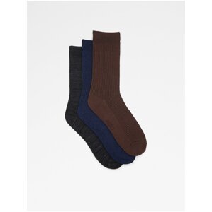 Sada tří párů pánských ponožek v černé, tmavě modré a tmavě hnědé barvě ALDO Rubenu