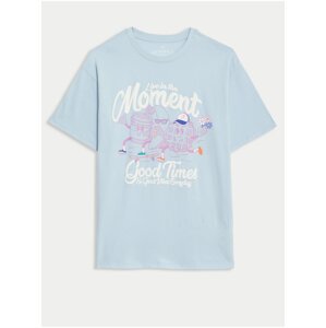 Tričko z čisté bavlny s grafickým motivem květů (6–16 let) Marks & Spencer modrá