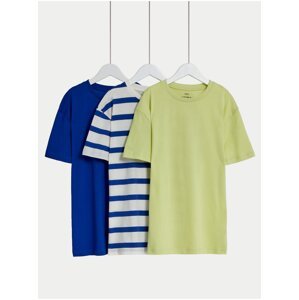 Jednobarevná a pruhovaná trička z čisté bavlny, 3 ks (6–16 let) Marks & Spencer žlutá