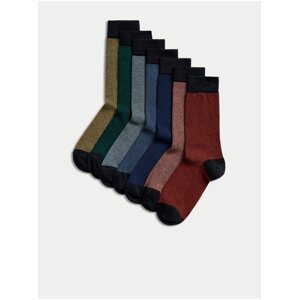 Sada sedmi párů pánských proužkovaných ponožek Cool & Fresh™ v červené, modré, zelené a khaki barvě Marks & Spencer