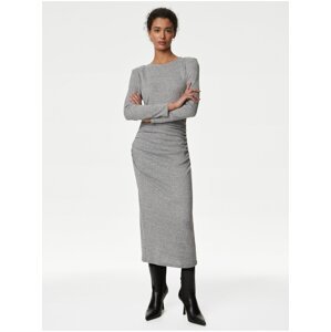 Příjemné žerzejové midi šaty s řasením Marks & Spencer šedá