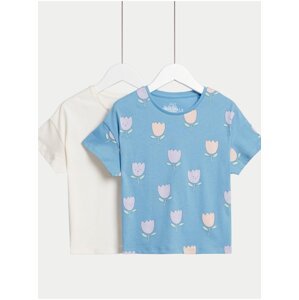 Tričko s potiskem, z čisté bavlny (2–8 let), 2 ks Marks & Spencer modrá
