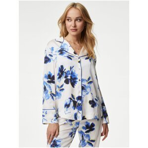 Saténová pyžamová souprava s květinovým potiskem Marks & Spencer smetanová