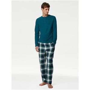 Kostkované domácí kalhoty z čisté bavlny Marks & Spencer zelená