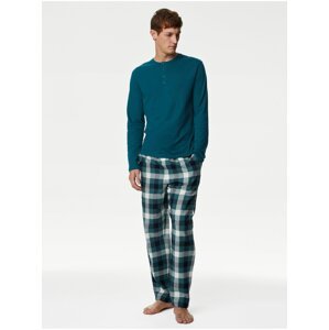 Petrolejové pánské kostkované pyžamové kalhoty Marks & Spencer