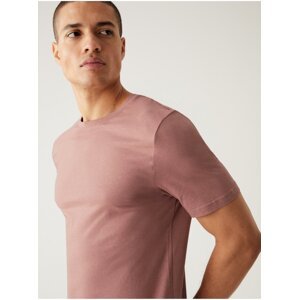 Tričko ke krku, úzký střih, z čisté bavlny Marks & Spencer růžová