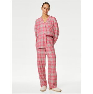 Kostkované pyžamové kalhoty, ze směsi bavlny Marks & Spencer růžová