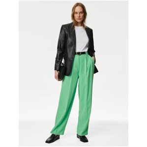 Krepové kalhoty s rovnými nohavicemi a plisováním vepředu Marks & Spencer zelená