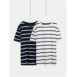 Sada dvou klučičích pruhovaných triček v bílé a tmavě modré barvě Marks & Spencer