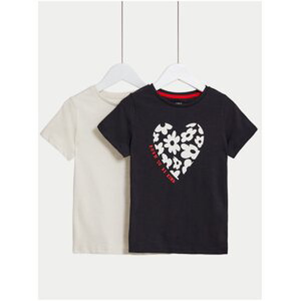 Tričko s potiskem, z čisté bavlny (2–8 let), 2 ks Marks & Spencer šedá