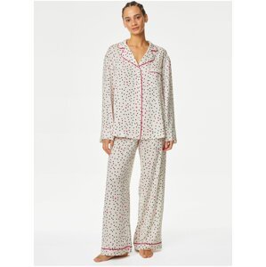 Puntíkovaná pyžamová souprava Dream Satin™ s fazonovým límcem Marks & Spencer smetanová