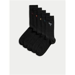 Sada pěti párů pánských ponožek s motivem dinosaura v černé barvě Marks & Spencer