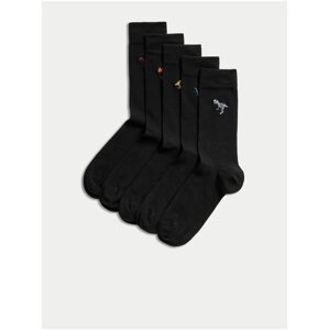 5 párů ponožek Cool & Fresh™, s vysokým podílem bavlny a motivem dinosaura Marks & Spencer černá