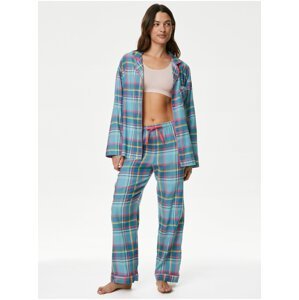 Kostkované pyžamové kalhoty, ze směsi bavlny Marks & Spencer modrá