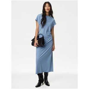 Světle modré dámské žerzejové midi šaty s řasením Marks & Spencer