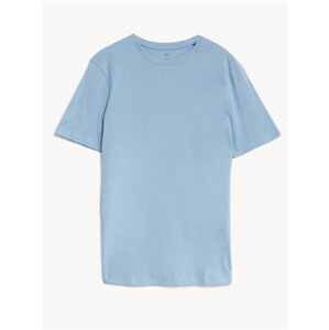 Tričko ke krku, úzký střih, z čisté bavlny Marks & Spencer modrá
