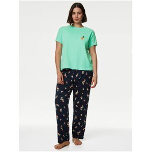 Pyžamová souprava z čisté bavlny s potiskem Marks & Spencer zelená