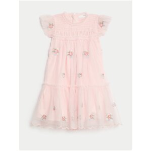 Růžové holčičí květované šaty s volány Marks & Spencer