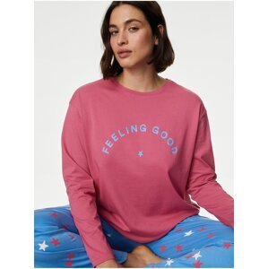 Pyžamová souprava z čisté bavlny s potiskem hvězd Marks & Spencer růžová