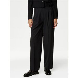 Kalhoty ze směsi vlny se širokými nohavicemi a plisováním vepředu Marks & Spencer černá