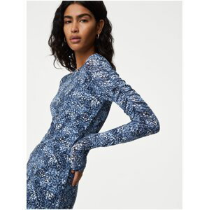 Žerzejové midi šaty sloupového střihu se síťovinou Marks & Spencer modrá