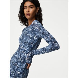 Modré dámské vzorované šaty se síťovinou Marks & Spencer
