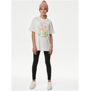 Tričko z čisté bavlny s grafickým motivem květů (6–16 let) Marks & Spencer smetanová