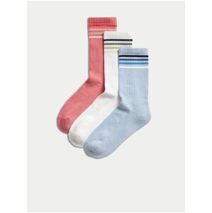 Sada tří párů dámských ponožek v bílé, modré a červené barvě Marks & Spencer