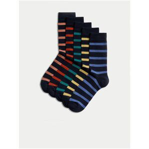 Sada pěti párů barevných pánských pruhovaných ponožek Marks & Spencer