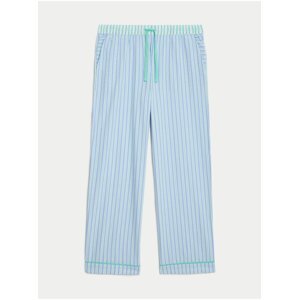 Světle modré dámské pruhované pyžamové kalhoty Marks & Spencer