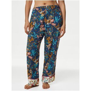 Tmavě modré dámské květované pyžamové kalhoty Marks & Spencer